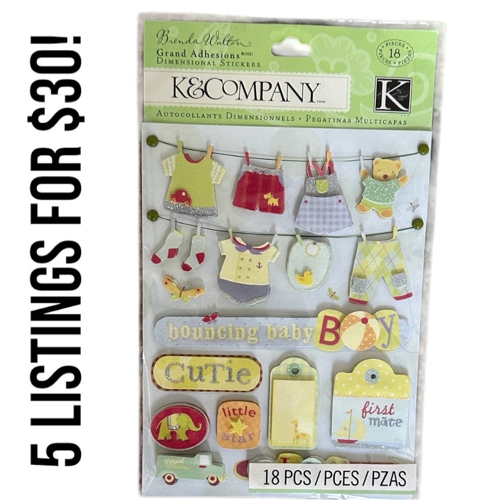 K&COMPANY Baby Boy Stickers Bundle Clothesline Bouncing Baby Boy Cutie PlayTime